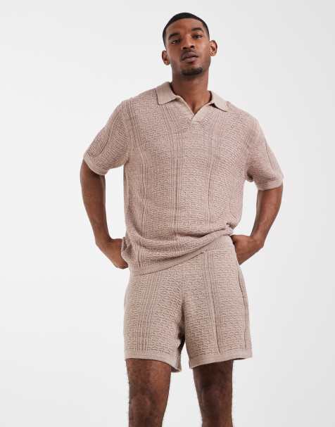 ASOS DESIGN knitted textured co-ord shorts in beige - view 1