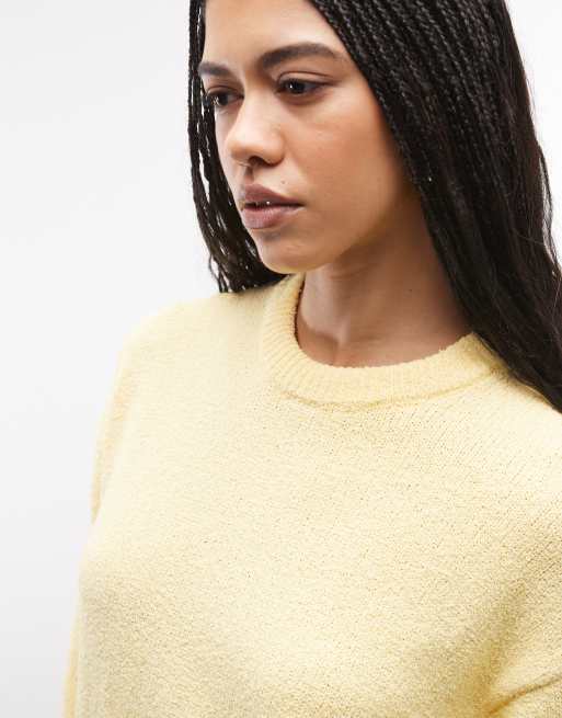 ASOS DESIGN knitted textured cotton mix boucle jumper in buttermilk, 3 of 4