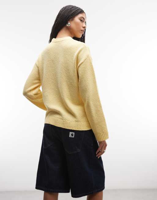 ASOS DESIGN knitted textured cotton mix boucle jumper in buttermilk, 4 of 4