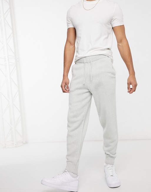 ASOS DESIGN knitted textured joggers in light grey