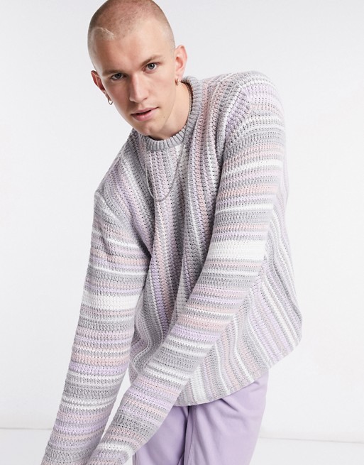 ASOS DESIGN knitted textured jumper in pastel stripes