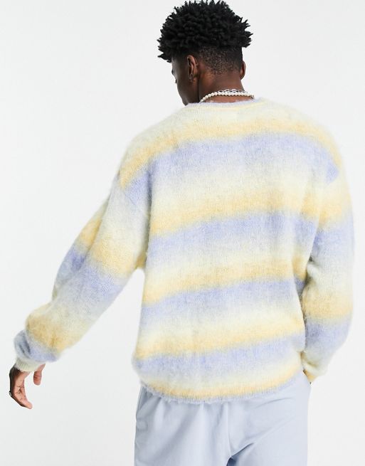 ASOS DESIGN knitted textured jumper with blue & yellow ombre stripes