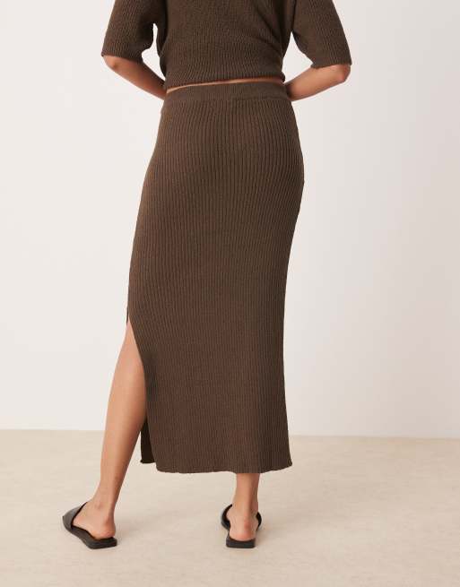 ASOS DESIGN knitted textured midaxi skirt in chocolate (Part of a set), 2 of 5