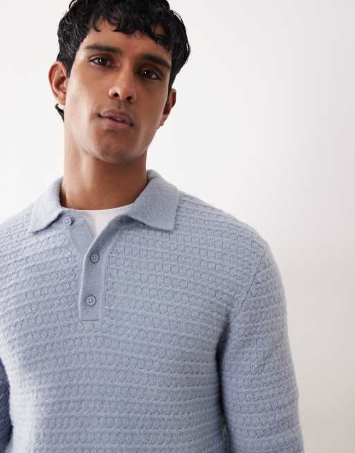 ASOS DESIGN knitted textured polo in blue, 4 of 5