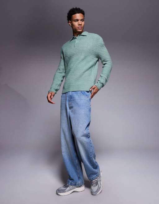 ASOS DESIGN knitted textured polo in sage, 2 of 5
