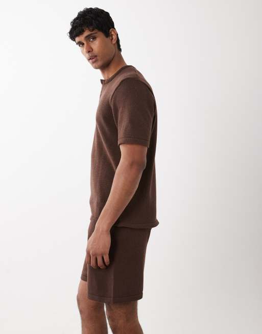 ASOS DESIGN knitted textured shorts in brown (part of a set), 3 of 5