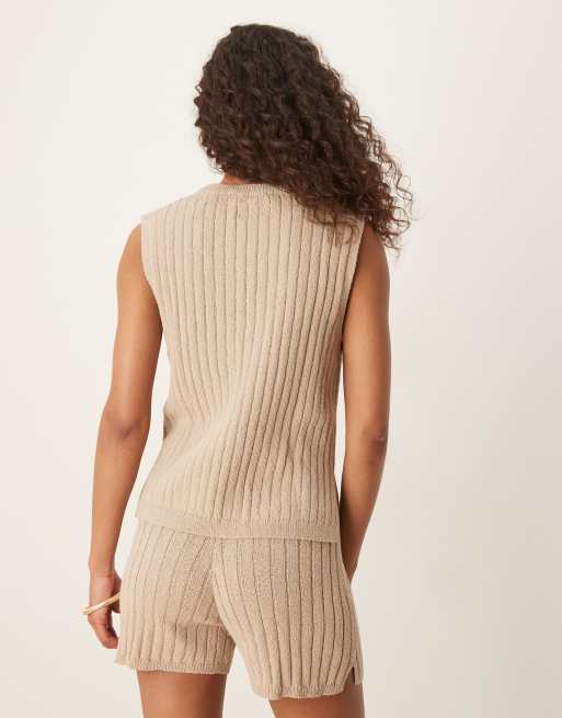 ASOS DESIGN knitted textured top in mocha - part of a set, 3 of 4