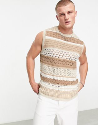 ASOS DESIGN knitted textured vest in beige
