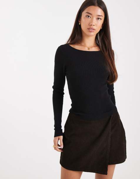 ASOS DESIGN knitted tie back fine gauge top in black - view 1