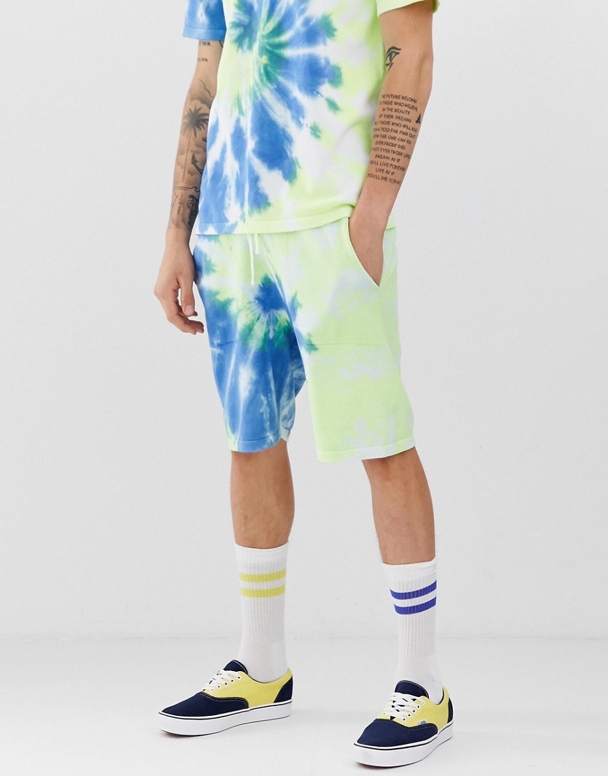 ASOS DESIGN knitted tie dye co-ord shorts in blue