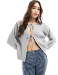 [ASOS DESIGN] ASOS DESIGN knitted tie front cardigan in silver L Light Grey
