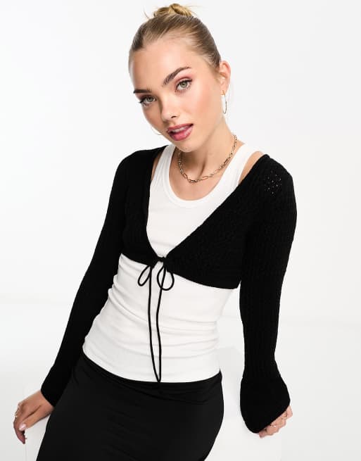 Long sleeve outlet tie front shrug