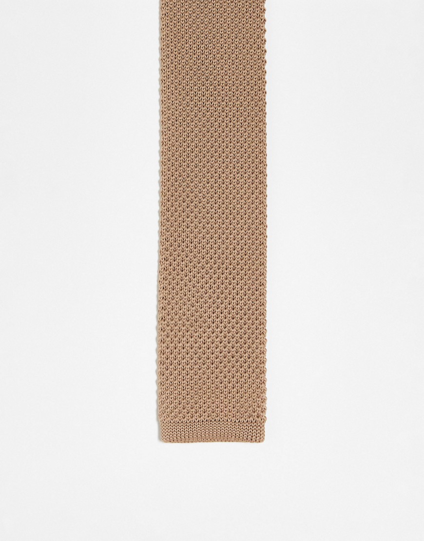 ASOS DESIGN knitted tie in beige-Neutral