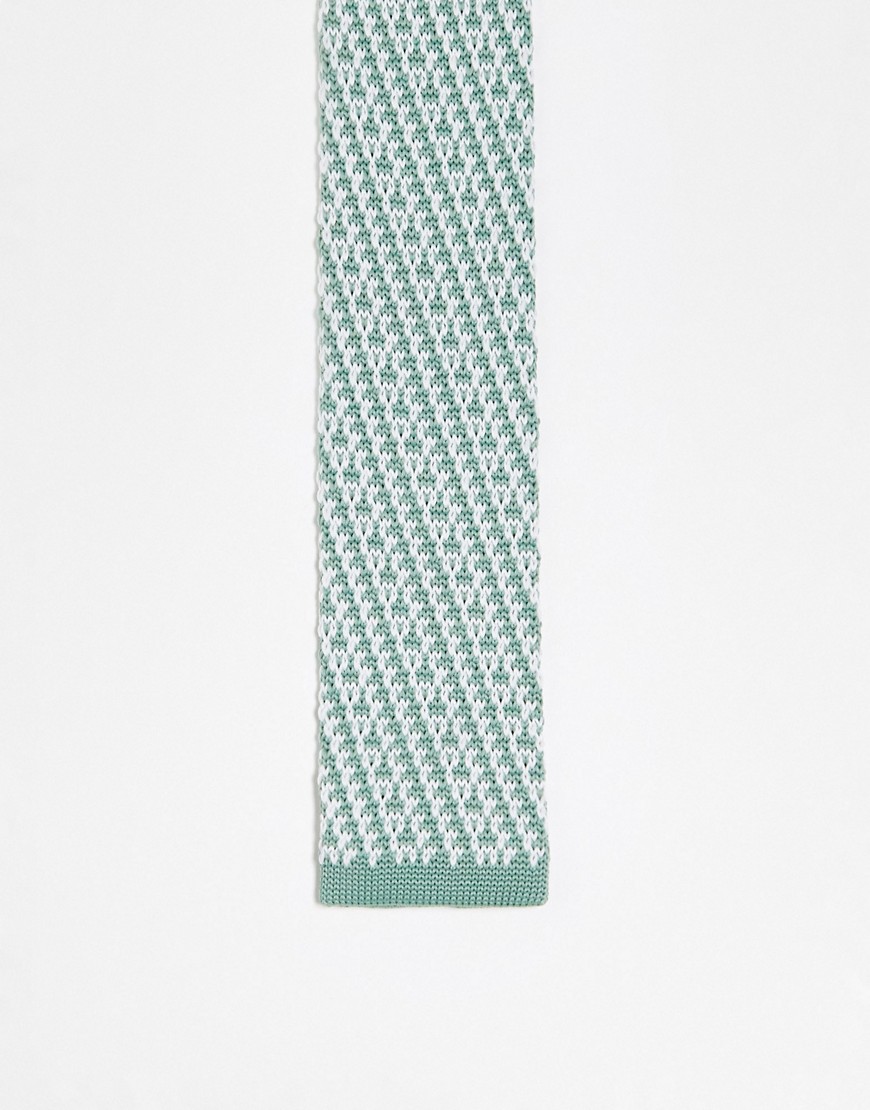 ASOS DESIGN knitted tie in sage and white-Green