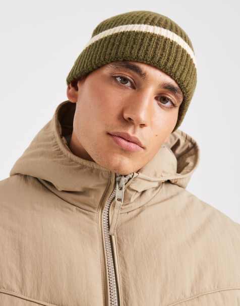 ASOS DESIGN knitted tipped beanie in khaki green - view 1