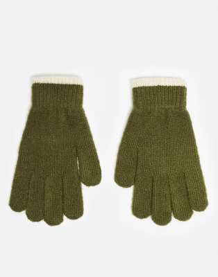 ASOS DESIGN ASOS DESIGN knitted tipped gloves in khaki-Green