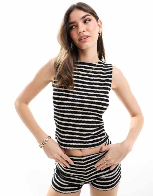 ASOS DESIGN knitted top in beige stripe (part of a set)
