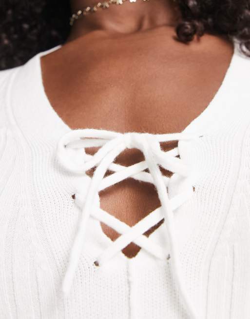 White lace 2024 up sweater