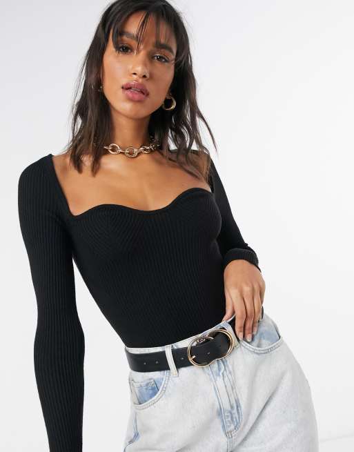 ASOS Bandeau Top With Sweetheart Neckline in Black