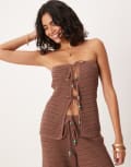[ASOS DESIGN] ASOS DESIGN knitted top with turquoise beads in brown (part of a set) S Mocha