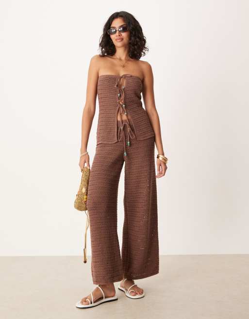 ASOS DESIGN knitted top with turquoise beads in brown (part of a set), 2 of 4