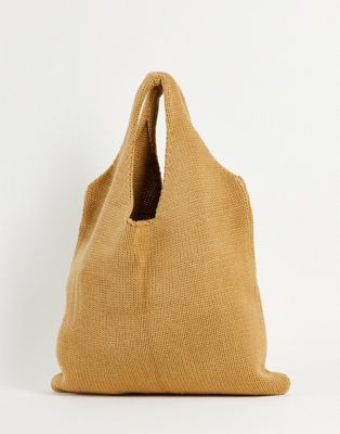 ASOS DESIGN knitted tote bag in beige | ASOS