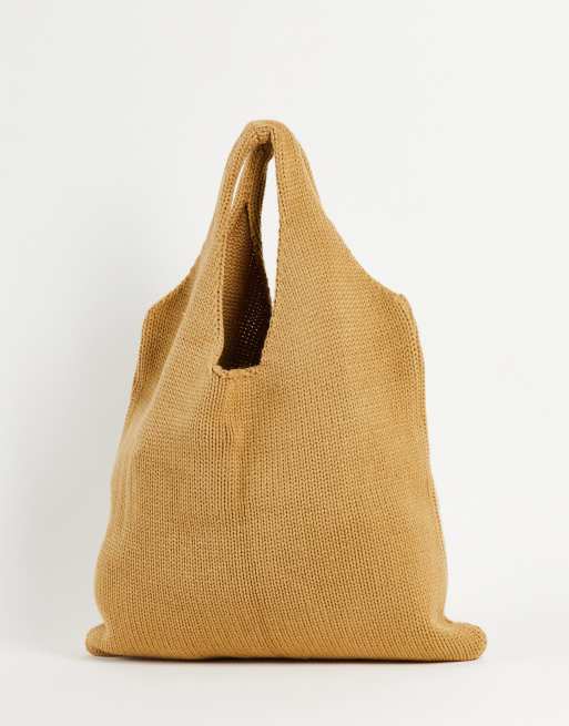 ASOS DESIGN knitted tote bag in beige ASOS