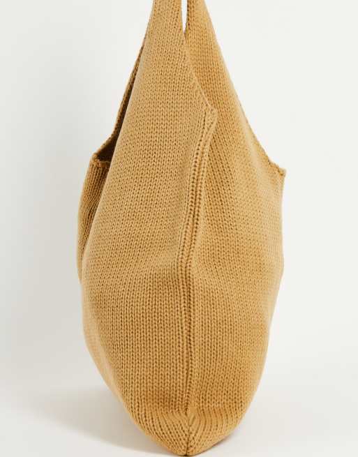 ASOS DESIGN knitted tote bag in beige, 2 of 4