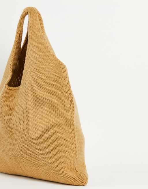 ASOS DESIGN knitted tote bag in beige, 4 of 4