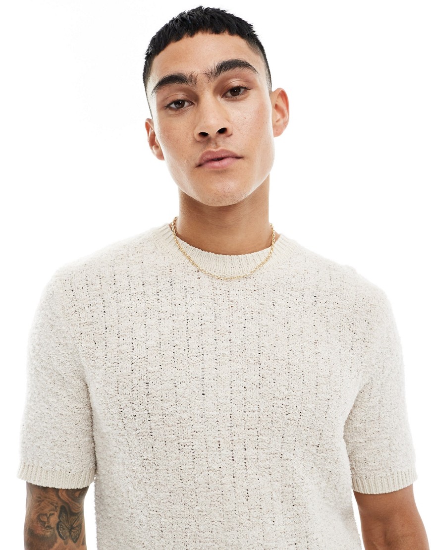 ASOS DESIGN knitted towelling t-shirt in stone-Neutral