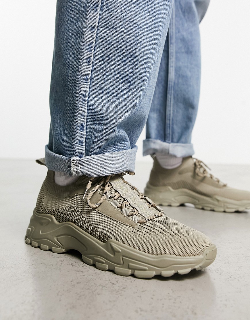 ASOS DESIGN knitted trainers in stone-Neutral