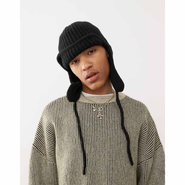 ASOS DESIGN knitted trapper hat in black ASOS