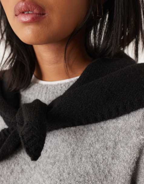 ASOS DESIGN knitted triangle scarf in black - view 2