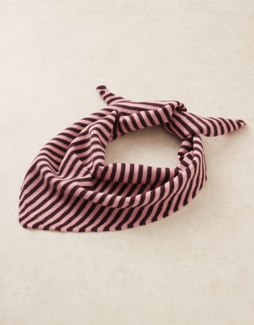 ASOS DESIGN knitted triangle scarf in burgundy and pink stripe