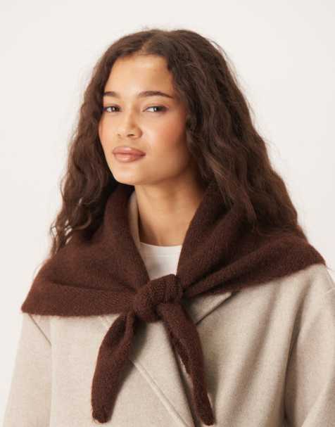 ASOS DESIGN knitted triangle scarf in chocolate - view 1