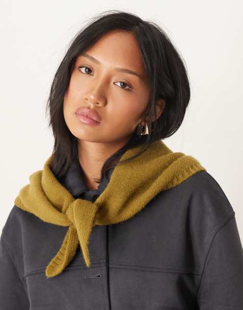 ASOS DESIGN knitted triangle scarf in olive - view 1