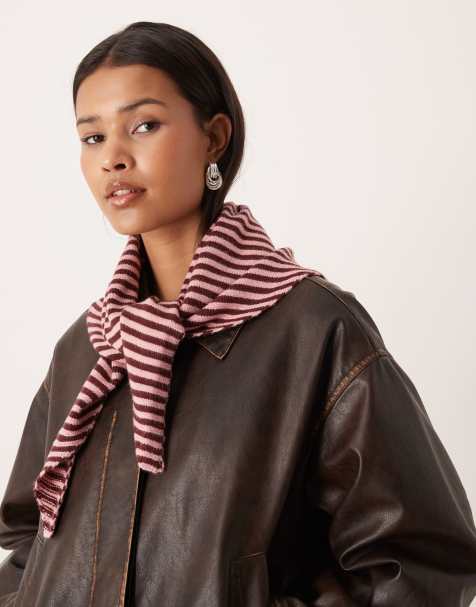 ASOS DESIGN knitted triangle scarf in pink and burgundy stripe - view 1