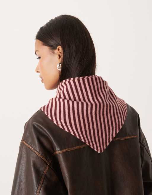 ASOS DESIGN knitted triangle scarf in pink and burgundy stripe, 3 of 3