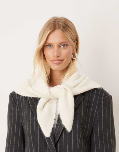ASOS DESIGN knitted triangle scarf in winter white - view 1