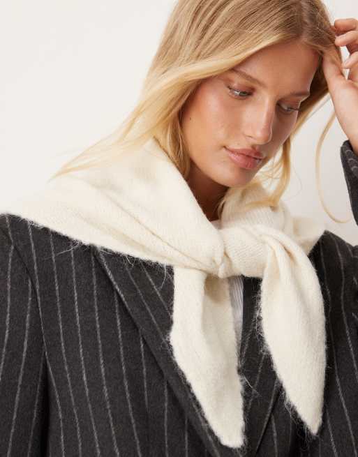 ASOS DESIGN knitted triangle scarf in winter white, 2 of 3