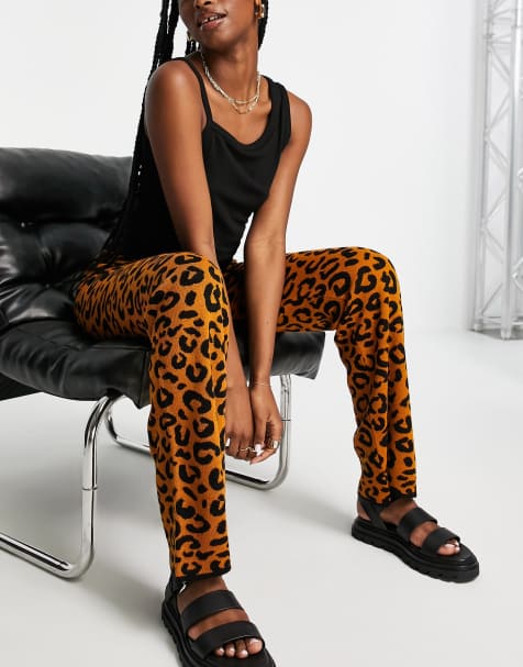 ASOS DESIGN knitted trousers in animal pattern in brown - view 1