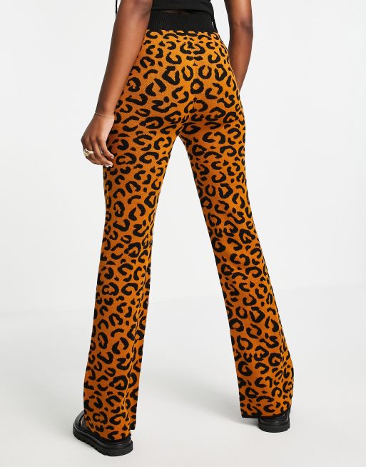 ASOS DESIGN knitted trousers in animal pattern in brown, 3 of 4