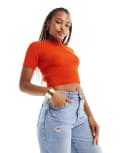 [ASOS DESIGN] ASOS DESIGN knitted turn back baby tee in textured yarn in red M Red