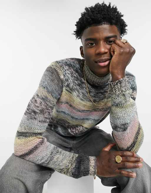 ASOS DESIGN knitted turtle neck jumper in space dye yarn