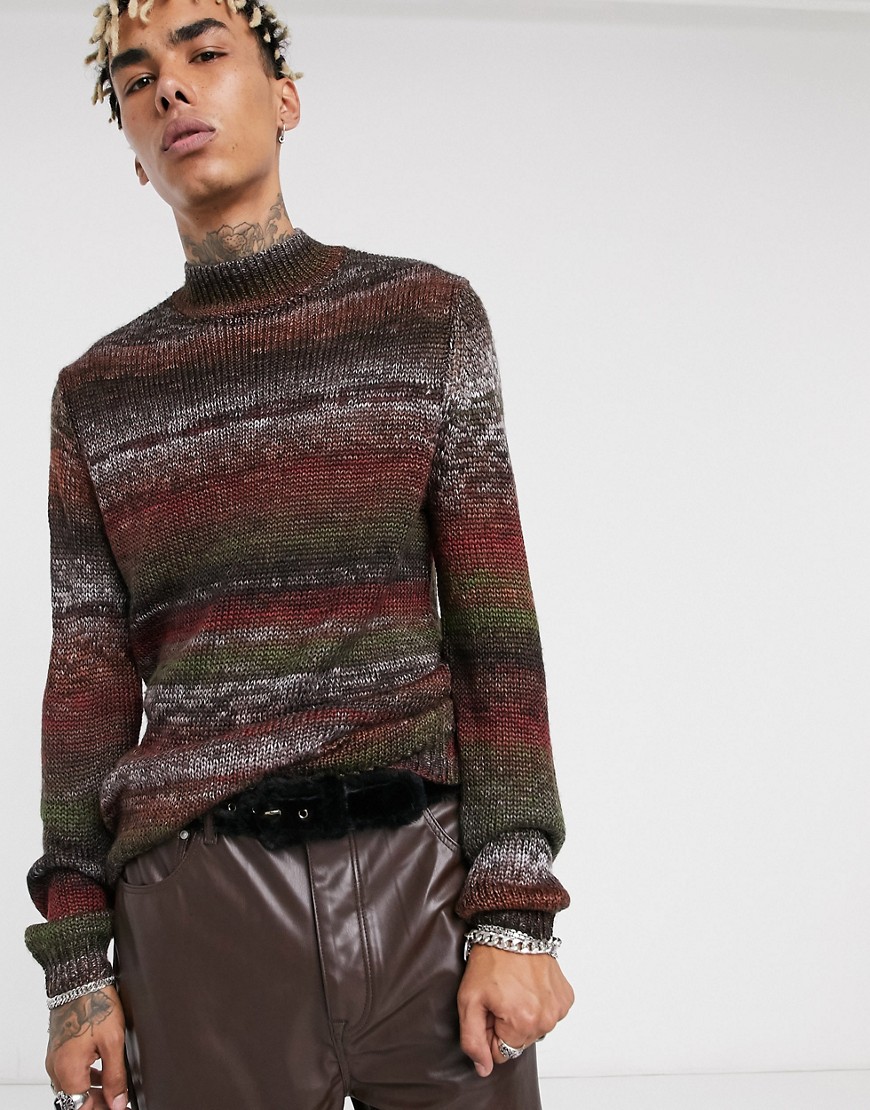 ASOS DESIGN knitted turtle neck sweater in space-dye yarn-Multi