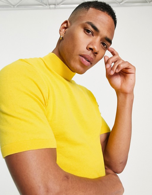 ASOS DESIGN knitted turtle neck t-shirt in yellow