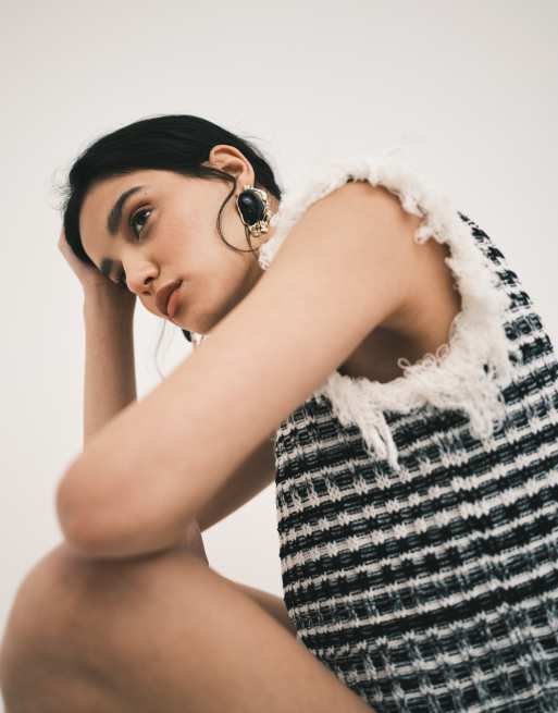 ASOS DESIGN knitted tweed tank jumper in mono, 4 of 4