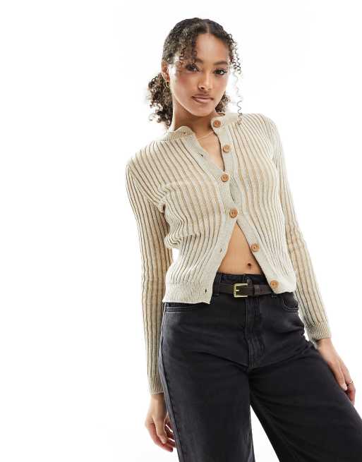  ASOS DESIGN knitted two tone cardigan in beige and camel