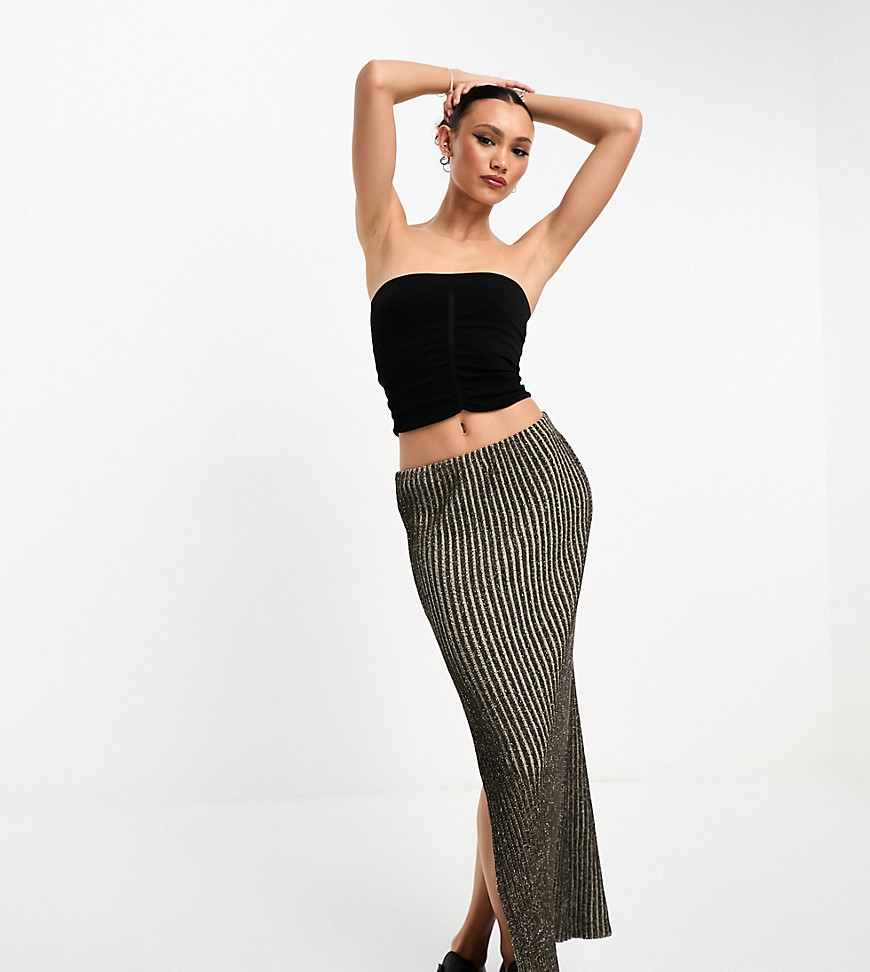 ASOS DESIGN knitted two tone maxi skirt co ord in brown and cream-Multi