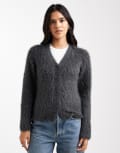 [ASOS DESIGN] ASOS DESIGN knitted v neck cardigan in eyelash yarn in charcoal-Grey M Charcoal